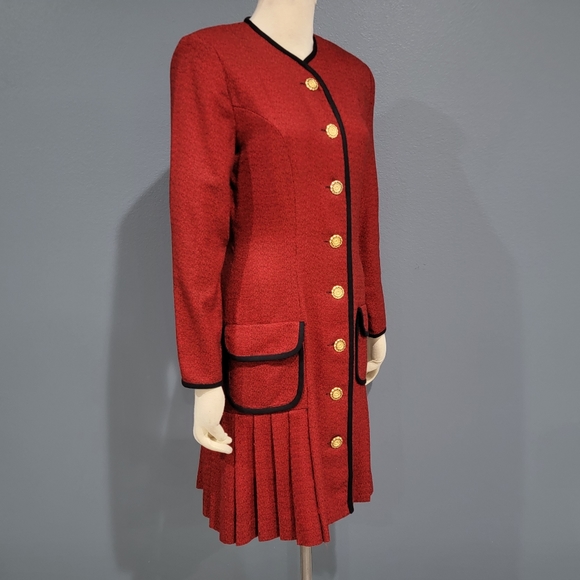 Vtg Ms. Chaus red pleated dress 6 - Picture 3 of 9